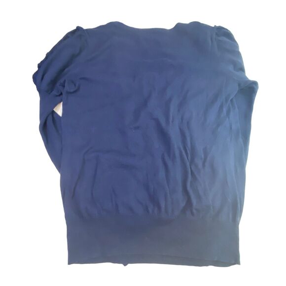 Lilly Pulitzer Ruffle Sweater Size S Navy Blue Silk Blend Puff Shoulder Pullover - Picture 4 of 6